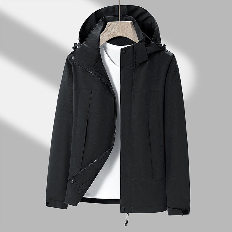 Herren leichte Softshelljacke mit kontrast-Schulterpaneel, verstellbarer Kapuze und Klettmanschetten EB