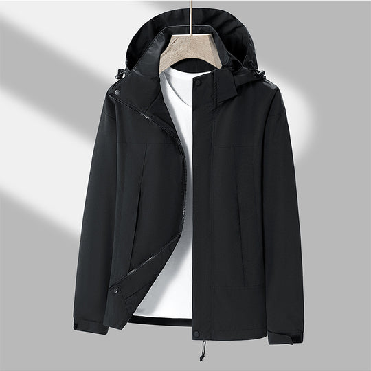 Herren leichte Softshelljacke mit kontrast-Schulterpaneel, verstellbarer Kapuze und Klettmanschetten EB