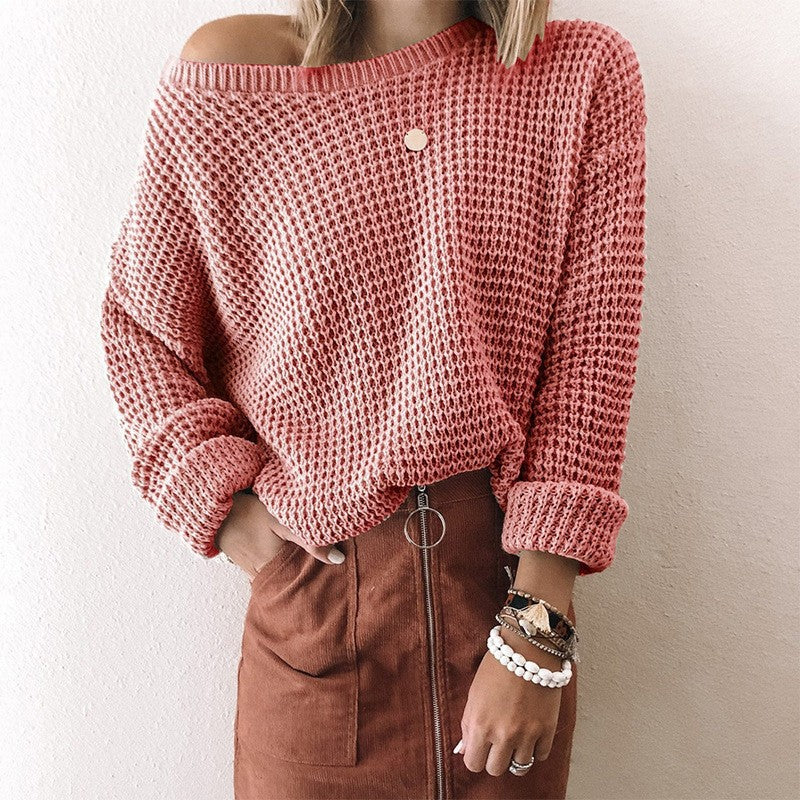 Damen lässiger Strickpullover im modernen Netzdesign EB