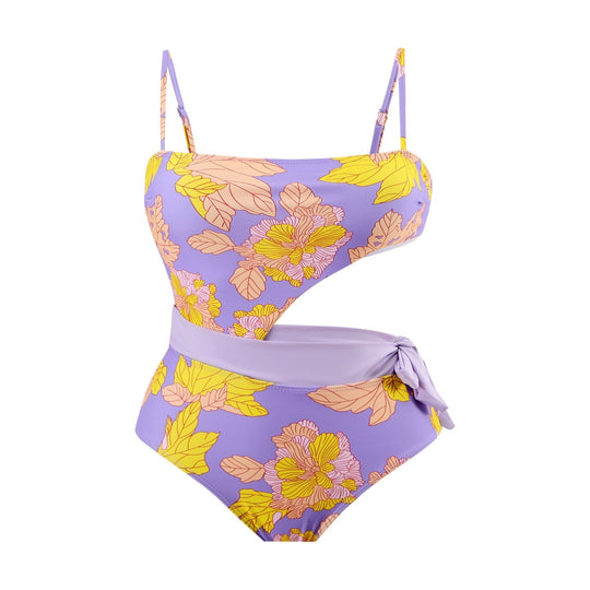 Damen Einteiler Badeanzug mit floralem Design und Wickelrock EB