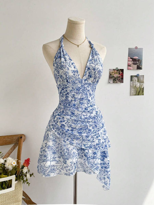 Damen luftiges Wickelkleid mit floralem Design und trägerlosem Schnitt EB