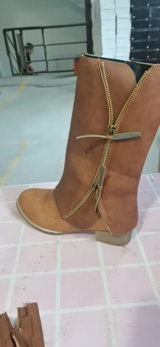 Damen lässige Stiefel mit doppeltem Reißverschluss und modischem Design EB