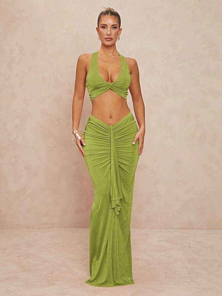 Damen Elegantes Wickelkleid mit Cut-Outs und fließendem Stoff EB