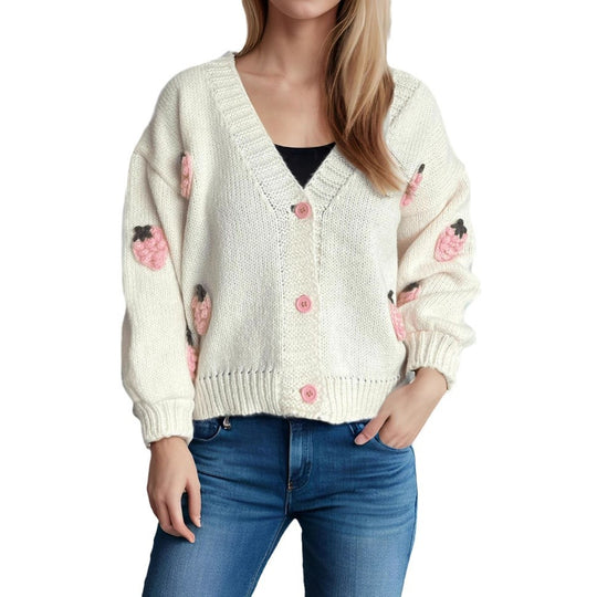 Damen Strickjacke mit verspielten Obstapplikationen EB
