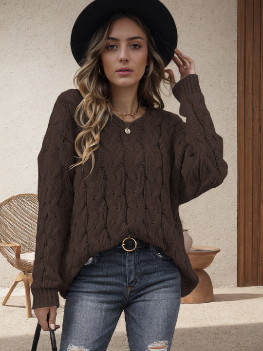 Damen Grobstrickpullover mit modernem Zopfdesign und weitem Schnitt EB