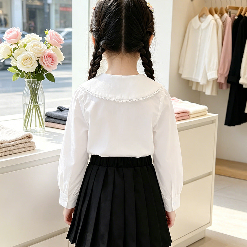Mädchen Bluse mit Rüschendetails und klassischem Kragen EB