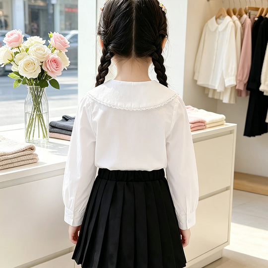 Mädchen Bluse mit Rüschendetails und klassischem Kragen EB