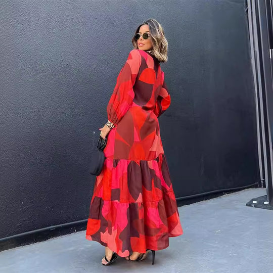 Damen Maxikleid mit Tiermuster und voluminösen Ärmeln EB