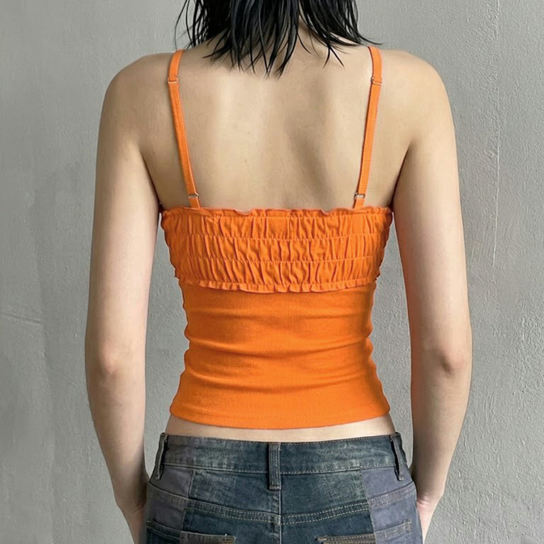 Damen Top mit dekorativen Rüschen und einzigartigen Trägerdetails EB