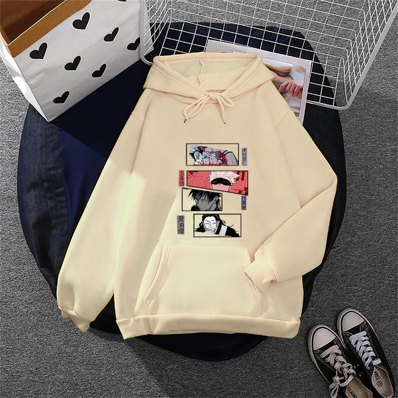 Damen nan Oversize Kapuzenpullover mit Manga-Frontprint und Kängurutasche EB