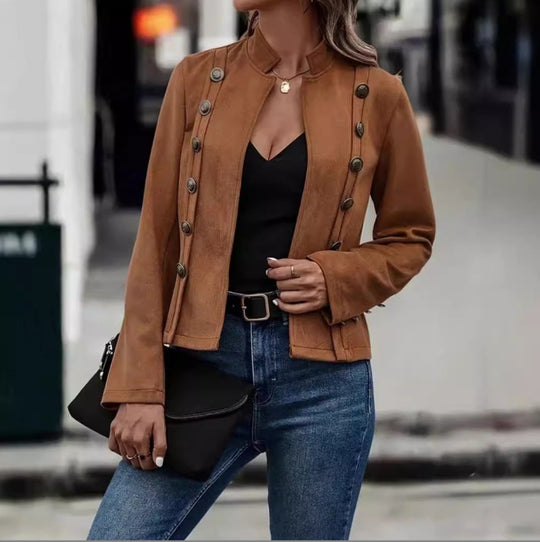 Damen nan taillierte Militärische Kurzjacke mit Stehkragen und dekorativer Doppelknopfleiste EB