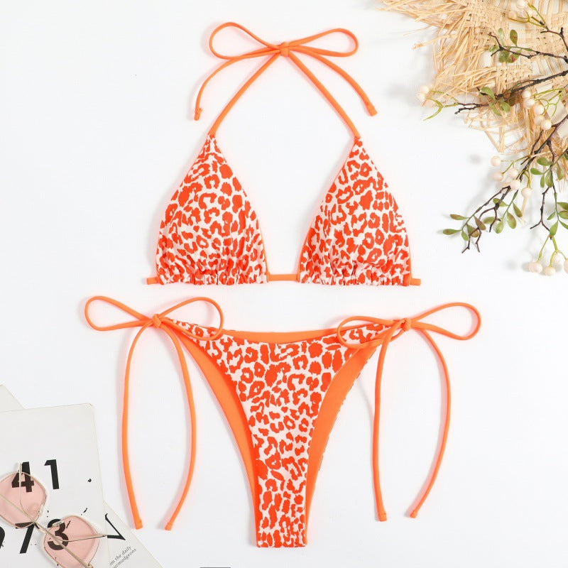 Damen Triangel-Bikini mit Verspieltem Leopardenmuster und Verstellbaren Trägern EB