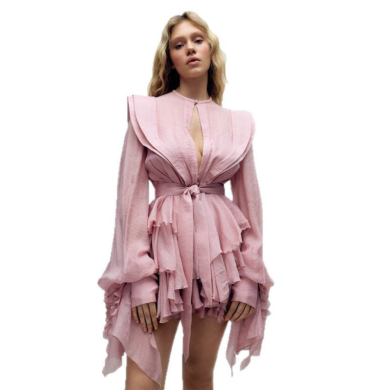 Damen Rüschenkleid mit exzentrischen Ärmeln EB