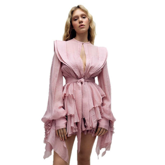 Damen Rüschenkleid mit exzentrischen Ärmeln EB