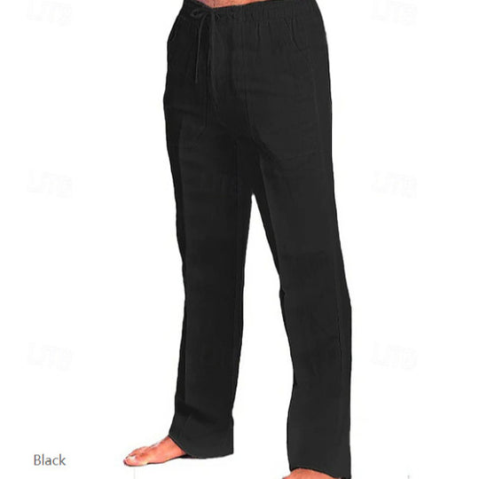 Herren nan leichte Freizeit-Hose im Leinenlook mit Tunnelzugbund, geradem Bein und atmungsaktivem Material EB