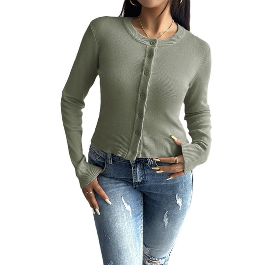 Damen nan taillierter Feinstrick-Cardigan mit Rundhals und Zierknopfleiste EB