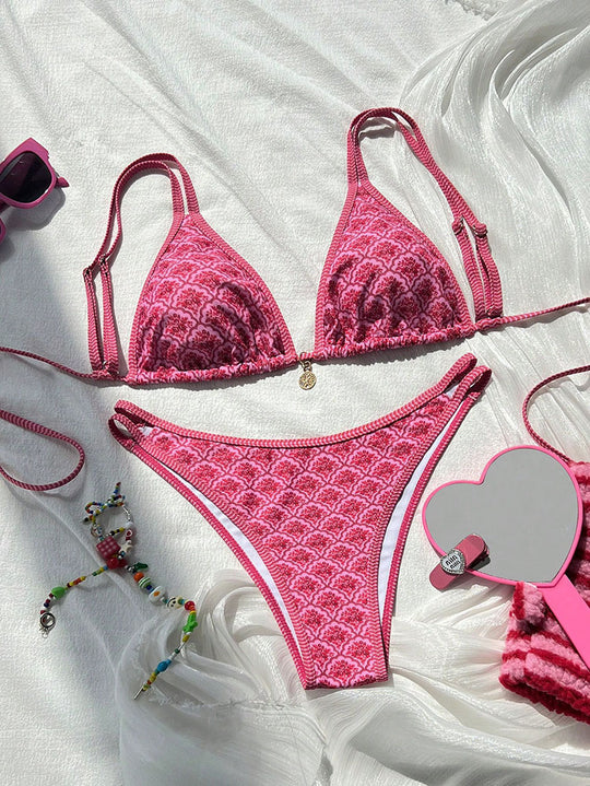 Damen Triangel-Bikini mit dekorativem Muster EB