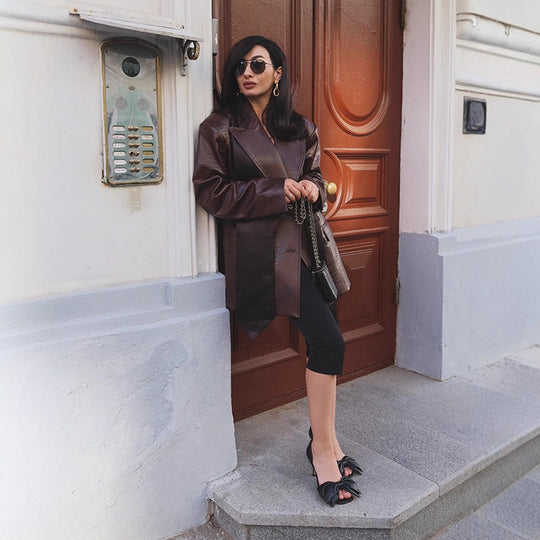 Damen modischer Kunstleder-Blazer mit Croco-Optik EB