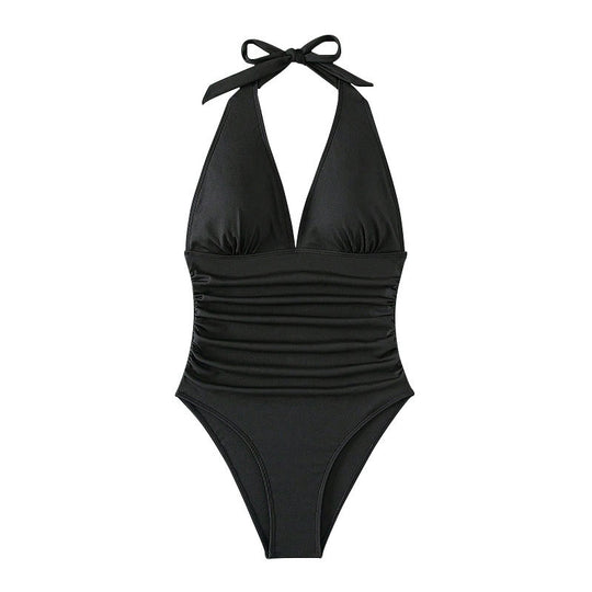 Damen Einteiler Badeanzug mit elegantem V-Ausschnitt und figurbetontem Schnitt EB