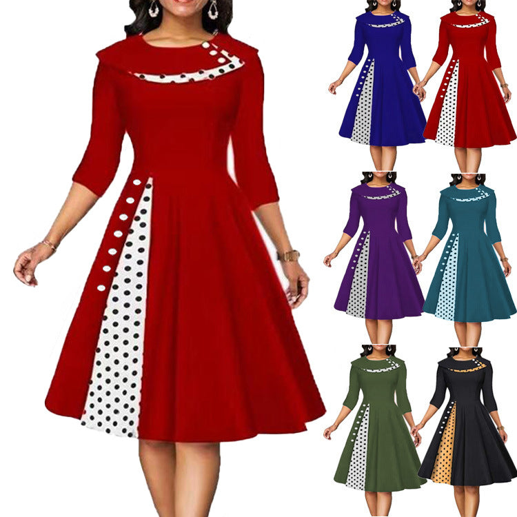 Damen Vintage Elegantes Kleid mit einzigartigem Polka-Dot-Design und ausgestelltem Rock EB