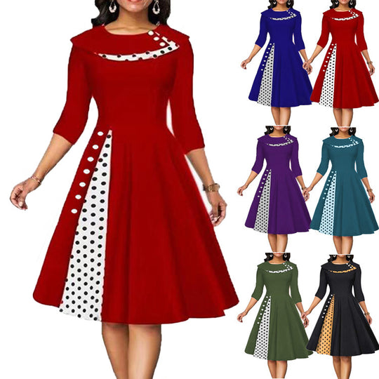 Damen Vintage Elegantes Kleid mit einzigartigem Polka-Dot-Design und ausgestelltem Rock EB