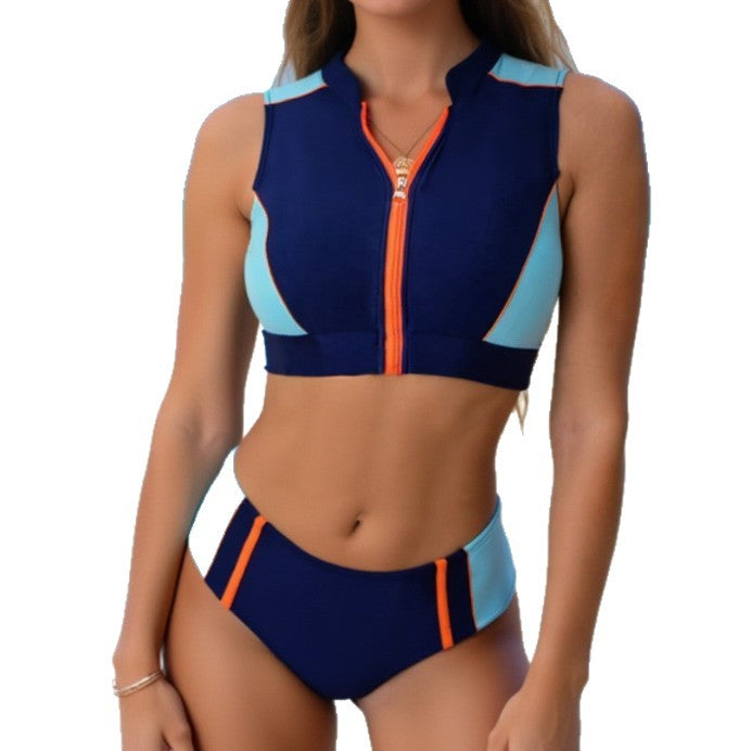 Damen Sportliches Bikini-Set mit Reißverschluss EB