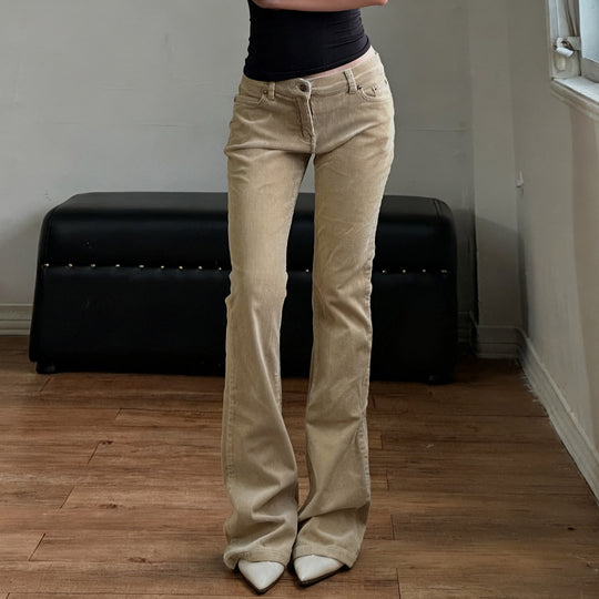 Damen nan Corduroy Schlaghose mit hoher Taille, figurformenden Nähten und weitem Bootcut EB