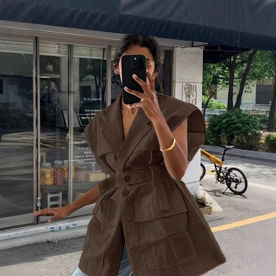Damen modische Utility-Weste mit oversize Schnitt und praktischen Taschen EB
