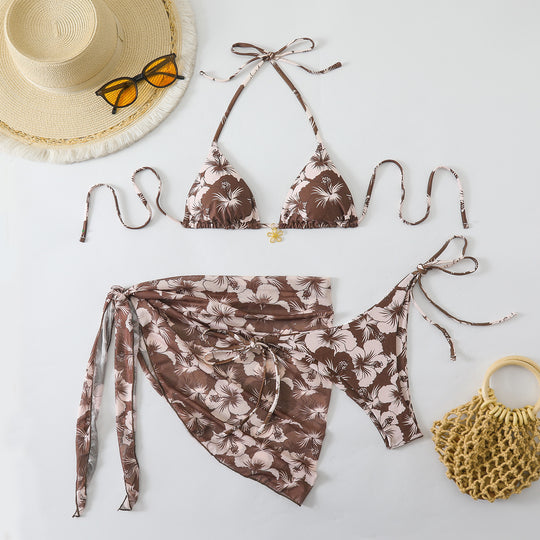 Damen Triangel-Bikini-Set mit Wickelrock und floralem Design EB