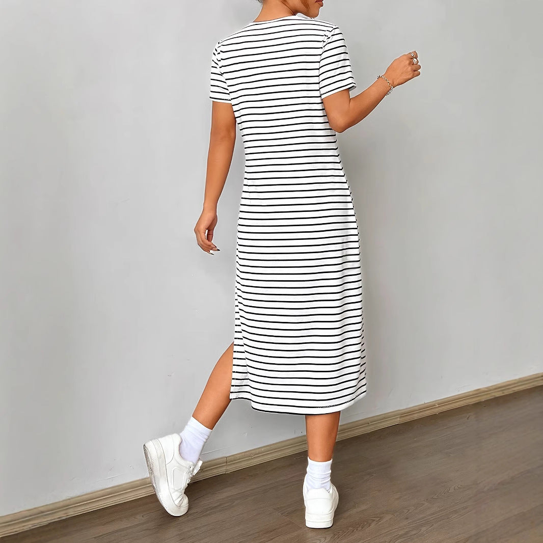 Damen Streifen-Maxikleid aus weichem Jersey EB