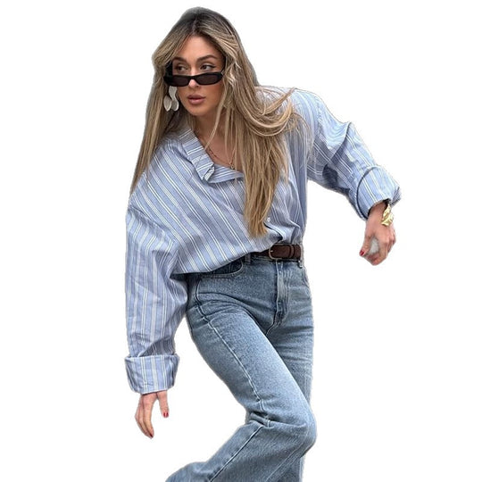 Damen lässige Oversize-Hembluse mit Streifen EB