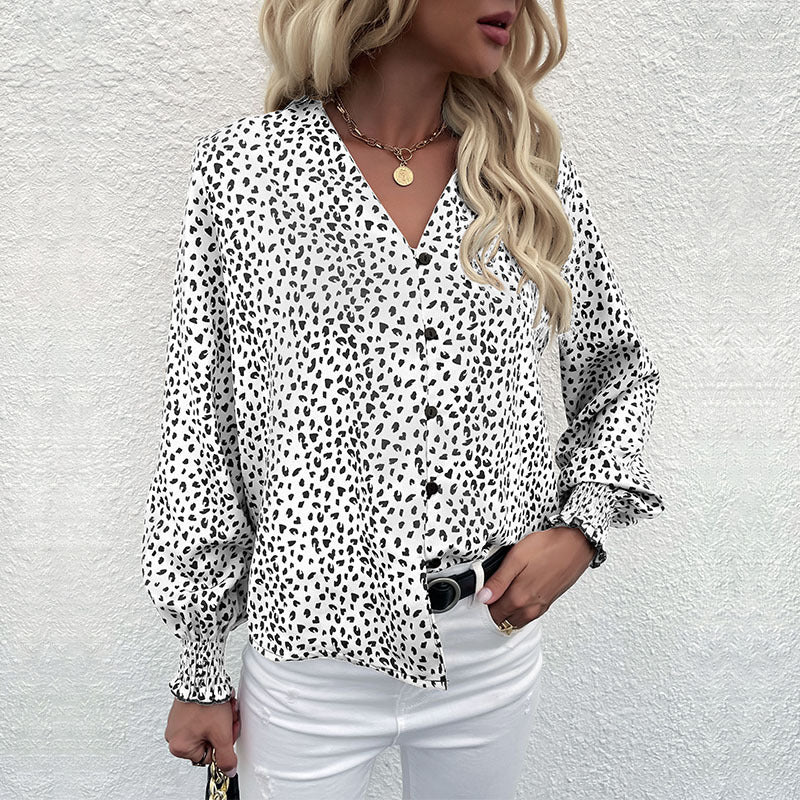 Damen Bluse mit modernem Punktedesign und elastischen Ärmeln EB