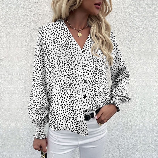 Damen Bluse mit modernem Punktedesign und elastischen Ärmeln EB