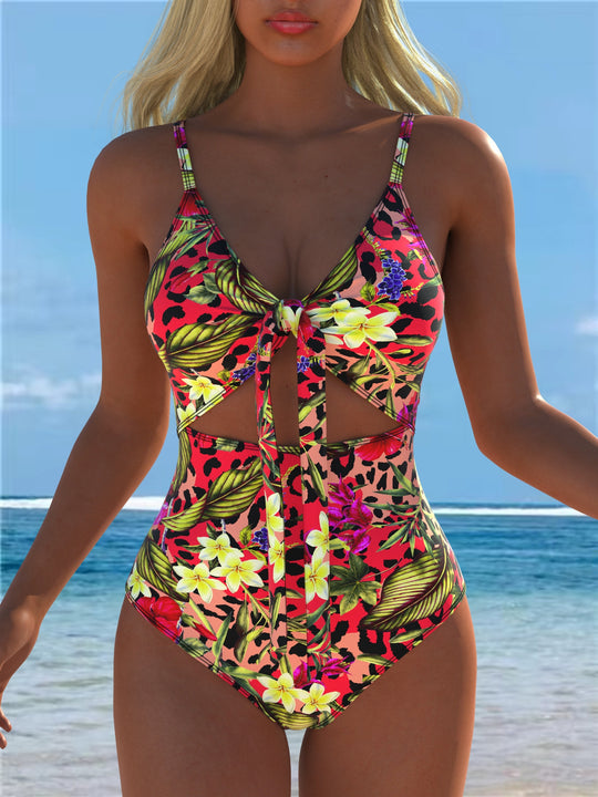 Damen Einteiler Badeanzug mit verführerischem Wickeldetail und floralem Design EB