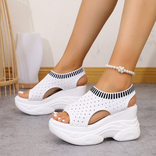 Damen Plateau-Sandalen mit elastischem Strick-Obermaterial und atmungsaktivem Design EB
