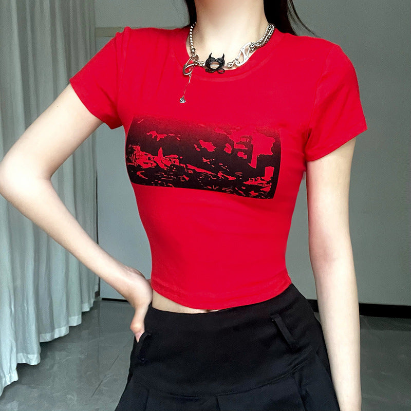 Damen modisches cropped T-Shirt mit grafischem Print EB