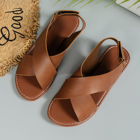 Damen  leichte Leder Sandalen mit gekreuzten Riemen und gepolsterter Laufsohle EB