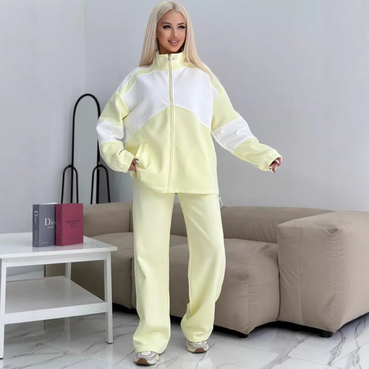 Damen sportliches Set aus hochfunktionalem Fleece-Material mit Reißverschluss EB