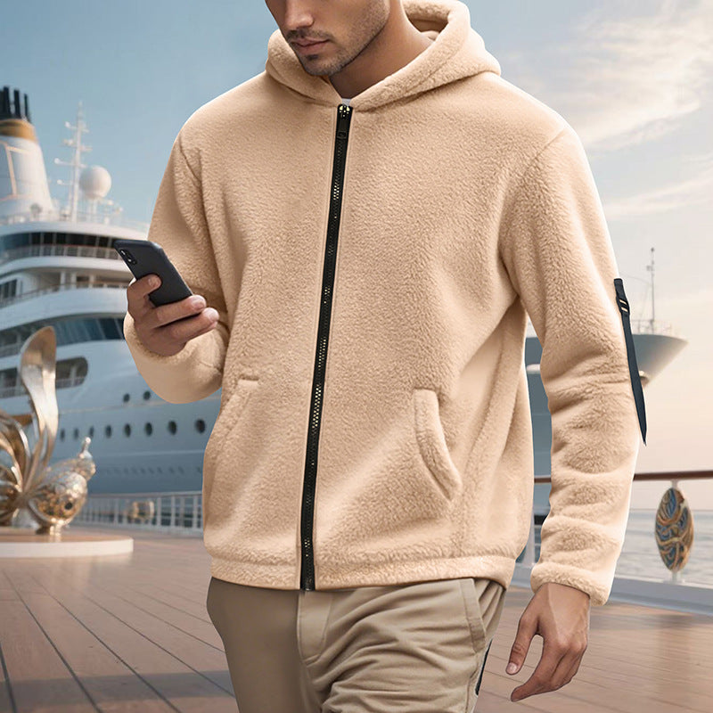 Herren kuscheliger Fleece-Hoodie mit glänzendem Reißverschluss und praktischen Taschen EB