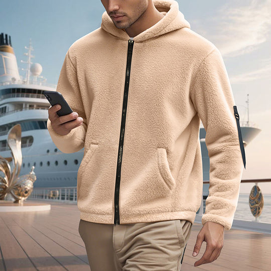 Herren kuscheliger Fleece-Hoodie mit glänzendem Reißverschluss und praktischen Taschen EB
