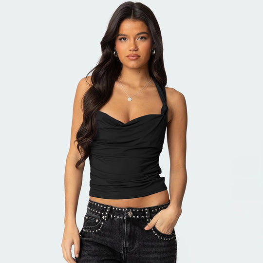 Damen modisches Top mit Knoten-Detail und Raffungen EB