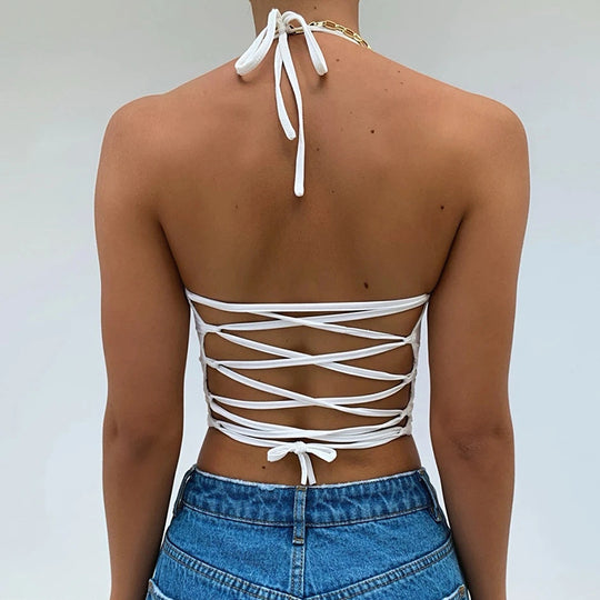 Damen Crop-Top mit tiefem V-Ausschnitt und schmalen Trägern EB
