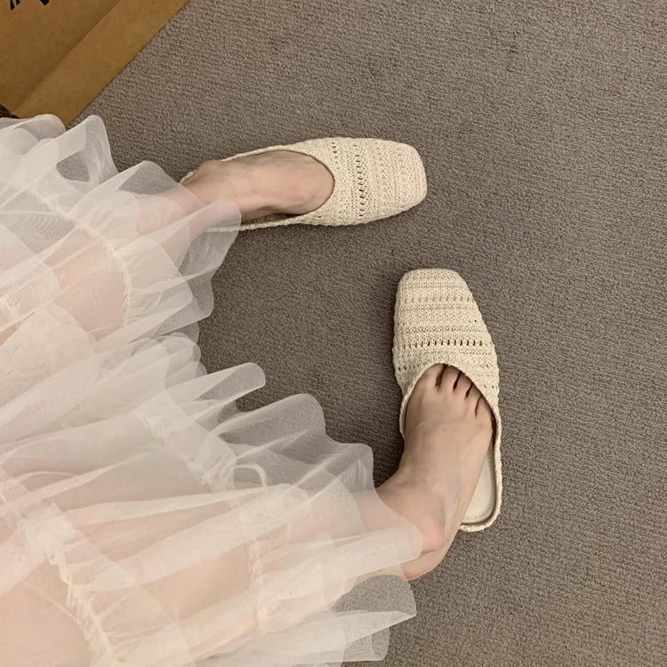 Damen luftige Sommer Slipper mit handgearbeiteter Häkelstruktur EB