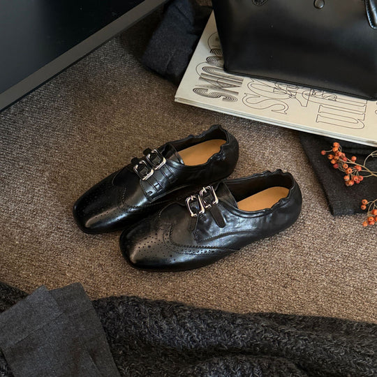 Damen klassische Schnürschuhe mit edlen Zierschnallen EB