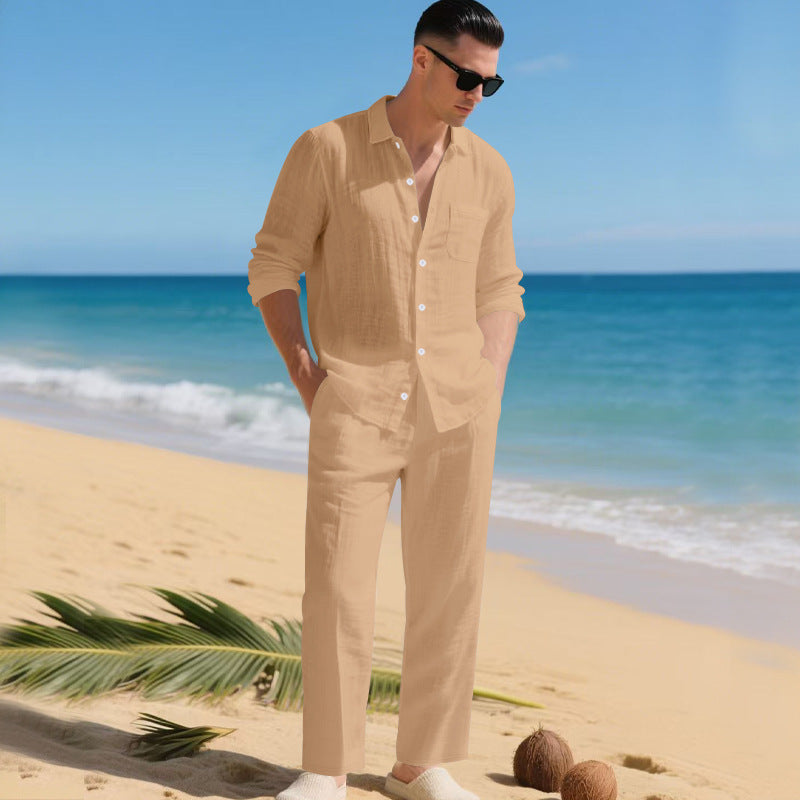 Herren leichtes Leinen-Outfit mit stilvollem Hemd und eleganter Hose EB