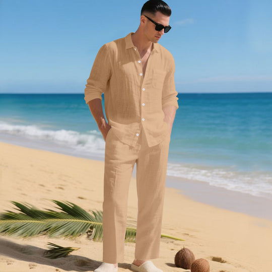 Herren leichtes Leinen-Outfit mit stilvollem Hemd und eleganter Hose EB