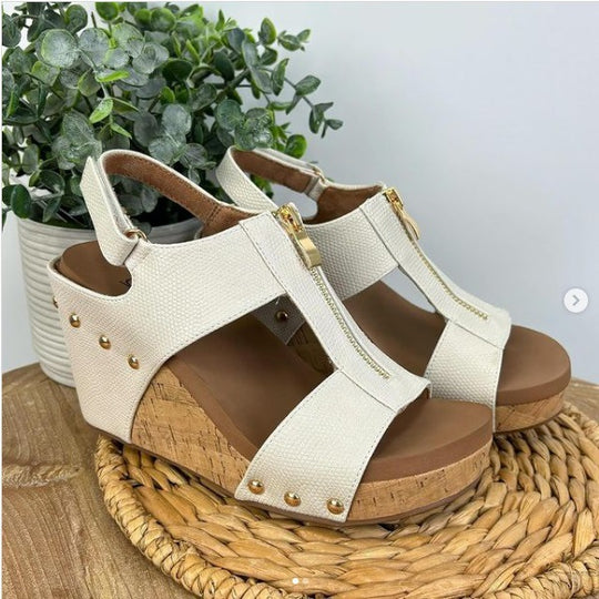 Damen Wedge-Sandalen mit praktischem Reißverschluss und hochwertigem Kork-Design EB
