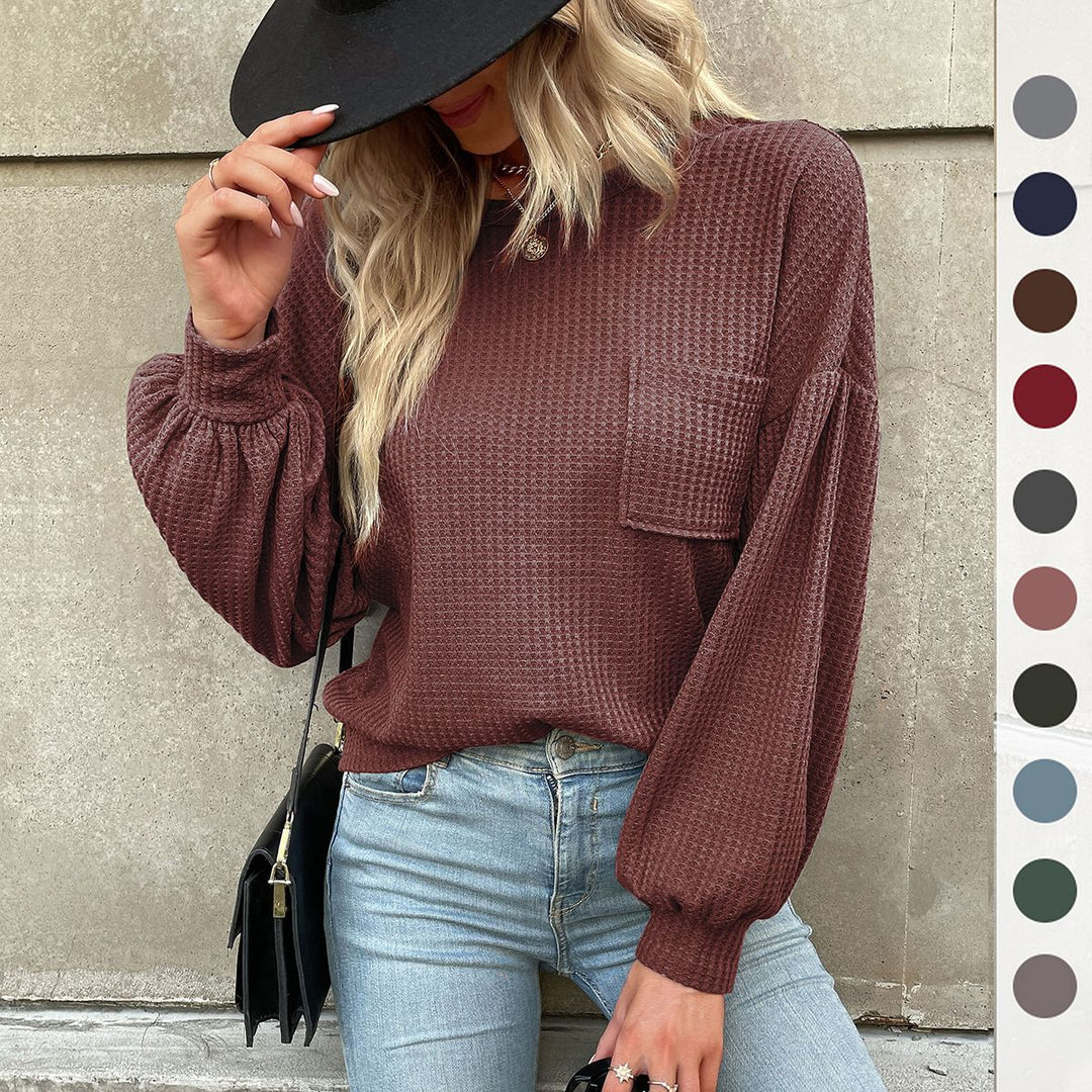Damen lässiges Strickoberteil mit Puffärmeln und feinem Strukturmuster EB