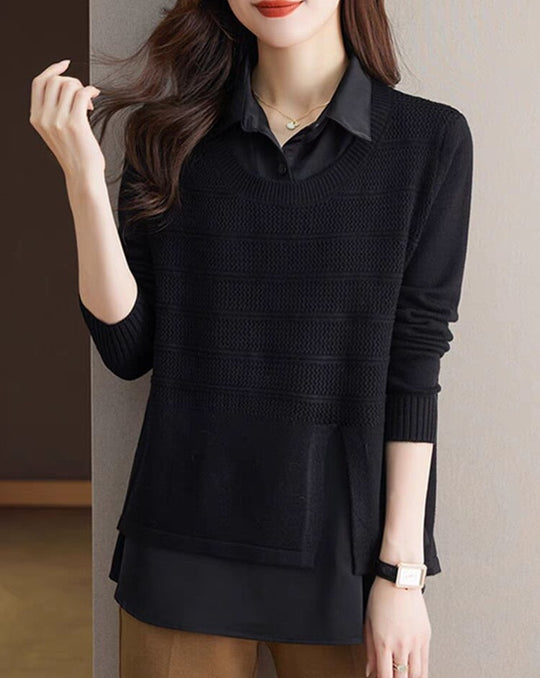 Damen Modischer Layered Pullover mit Struktur EB