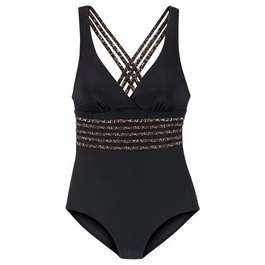 Damen Einteiliger Badeanzug mit figurformendem Design und tiefem V-Ausschnitt EB
